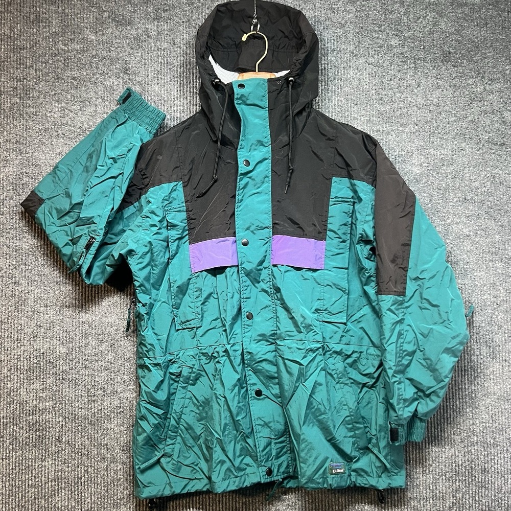 Vintage‎ LL Bean Sunbuster Windbreaker Jacket Unisex Large Teal Hooded Full Zip